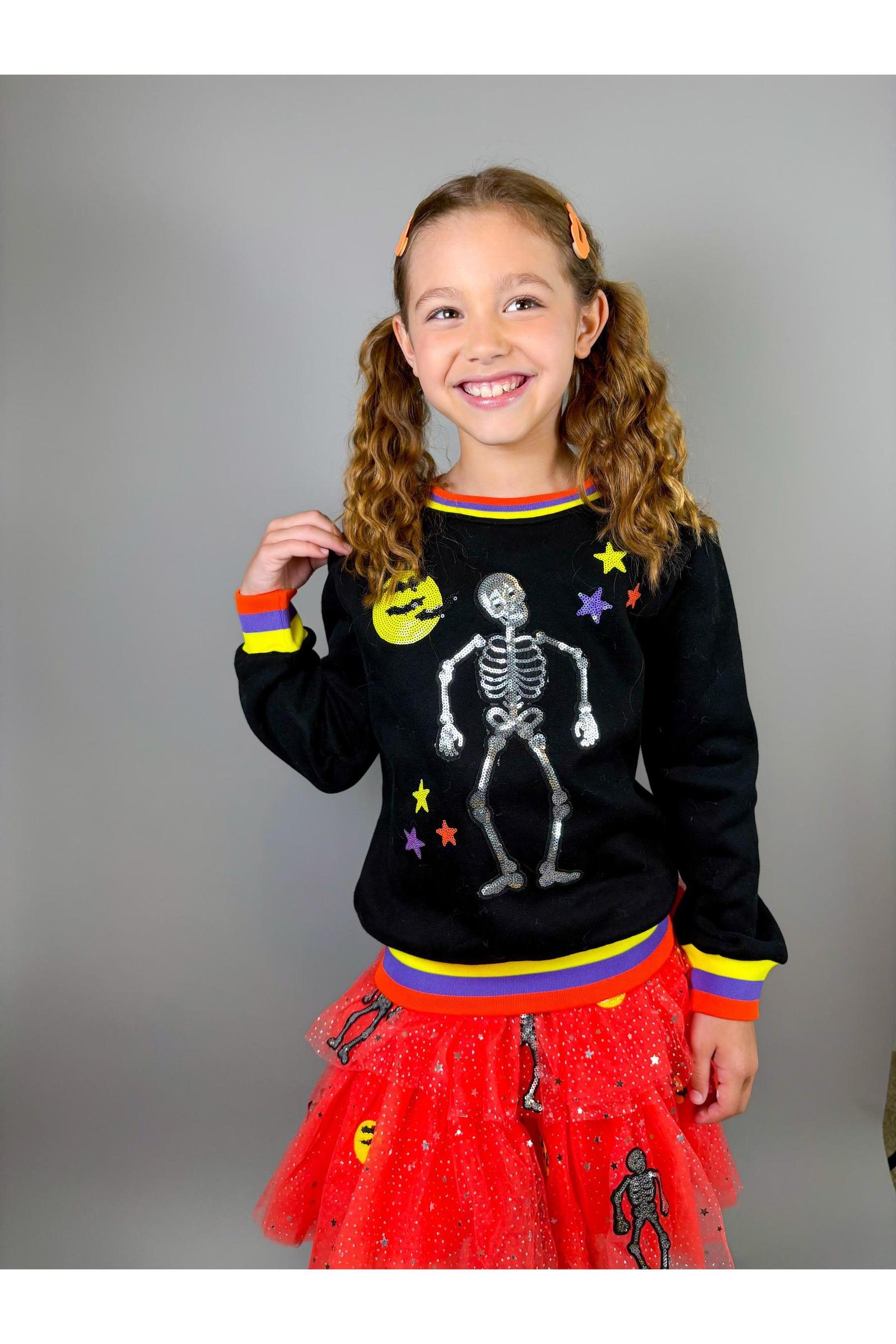 Halloween Skeleton Patched Crewneck